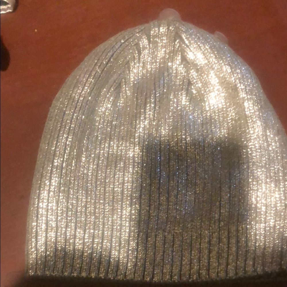 Silver Metallic Knit Beanie
